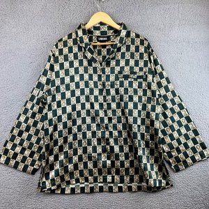 Vintage LABEAUX Women's Size L Green/ Gold Clock/ Globe Pattern Satin Pajama Top